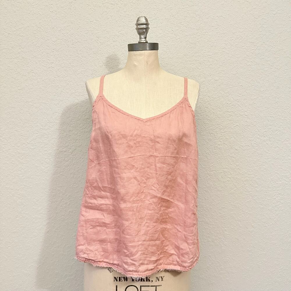 GARNET HILL Cami Top Blush Pink Linen Frayed Tank Relaxed Boxy Beach